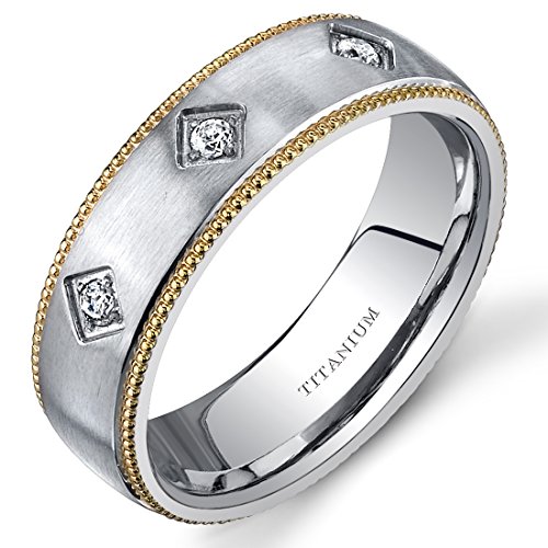 Mill grain Style Titanium 3 Stone Mens Yellow Tone 8 mm Wedding Band Size 10
