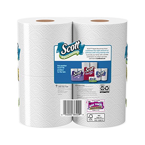 Scott RapidDissolving Bath Tissue, Toilet Paper, 4 Rolls, Pack of 12