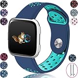 Wepro Bands Compatible with Fitbit Versa SmartWatch, Watch Silicone Replacement Band for Women Men Kids, Large, Blue on Green