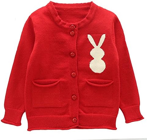 Moonnut Little Girls' Cute Rabbit Knit Cardigan Sweater,3T,Red