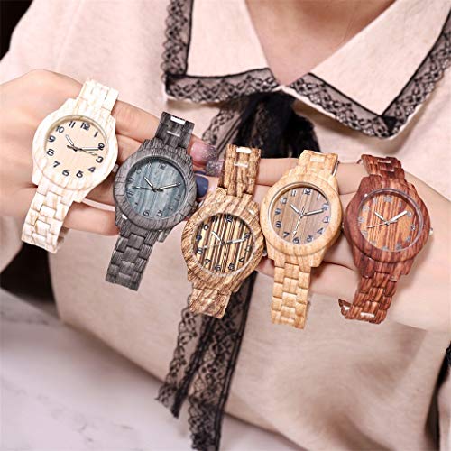 Men's Wooden Wood Watch Analog Quartz Day Date Bamboo Movement Watches with Case Luxury (D)