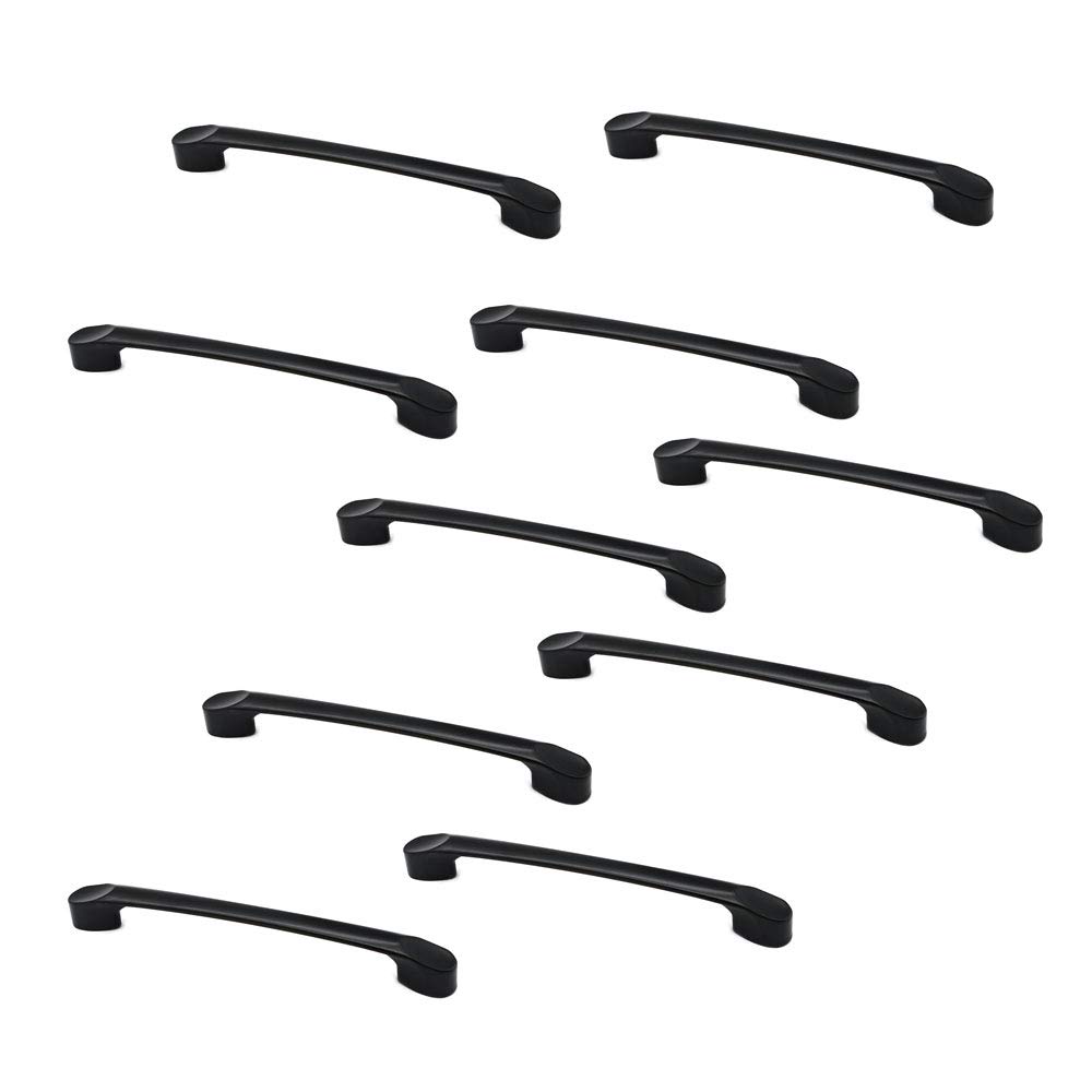 Set of 10 NUZAMAS Matt Black Cabinet Door Handles and Pulls, Furniture Drawer Handles, Zinc Alloy, 166mm Long, Kitchen Cabinet Wardrobe Knobs Bars, Center to Center 128mm