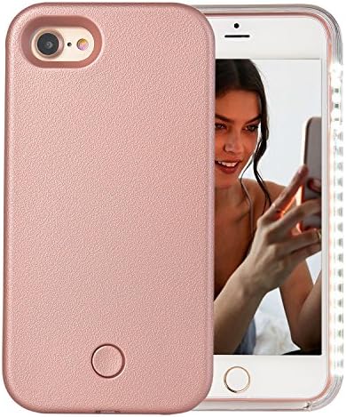 iPhone 7 Case, iPhone 8 Case, AUYOUWEI LED Illuminated Selfie Light Case Cover [Rechargeable] Light Up Luminous Selfie Flashlight Cell Phone Case for iPhone 7/8 (Rose Gold)