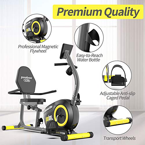 pooboo-Lieger-Heimtrainer-stationaere-Fahrraeder-Liegeraeder-magnetischer-Widerstand-Indoor-Radfahrrad-mit-Monitor