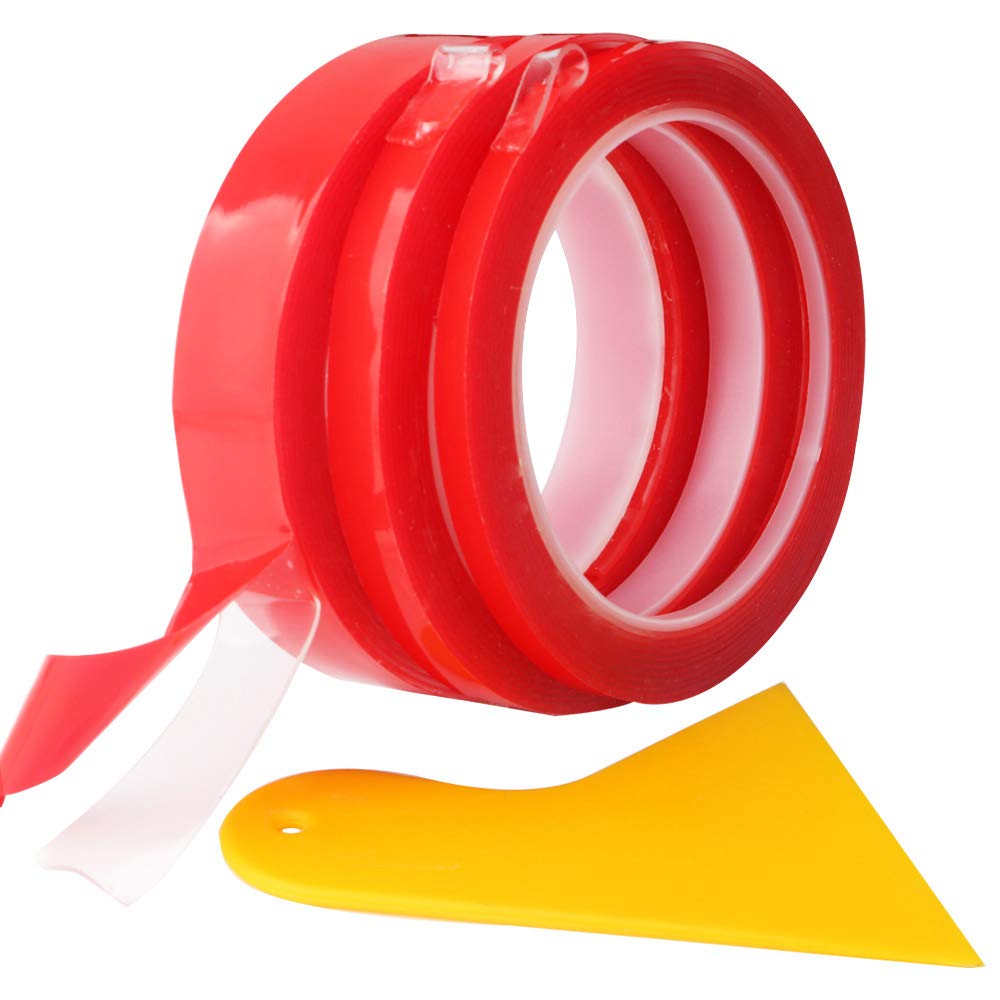 RUNCCI-YUN 20mm × 9m × 3 volumes Transparent Double Sided Tape, Weatherproof High Performance Heat Resistant Adhesive Suitable for All Kinds of Handicraft, School, Office and Household Car