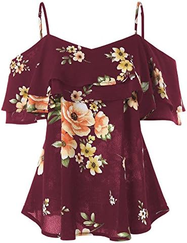 Ghazzi Women Tops Teen Girls Floral Printed Shirts Off Shoulder Short Sleeve Blouse Pullover Crop Top Tee Shirt Sweatshirt