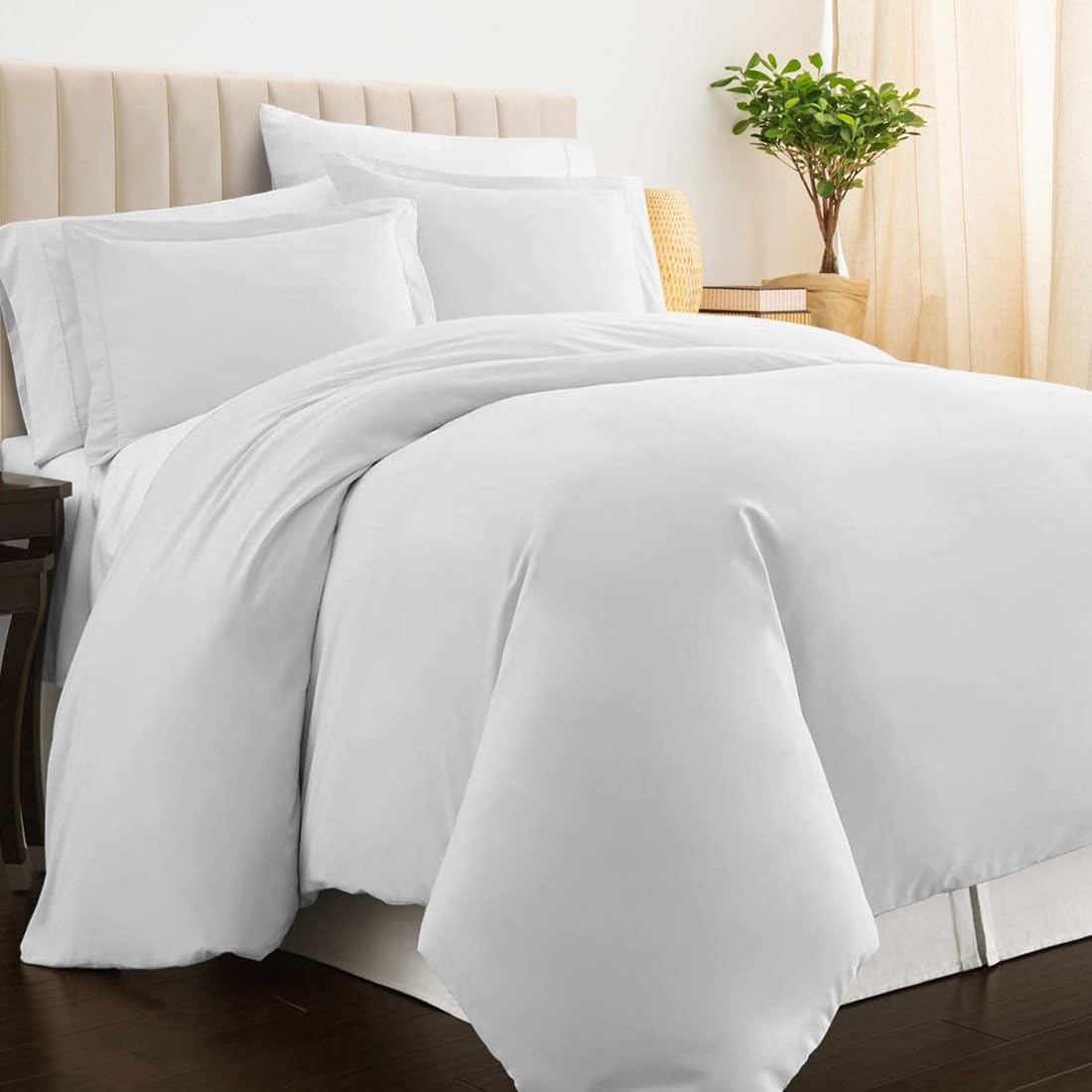 PIZUNA 100% Cotton Double Duvet Cover Set White, 400 Thread Count Long Staple Cotton Duvet Cover 200x200cm, Sateen Weave Quilt Cover with Button Closure (Double Duvet Cover Cotton)