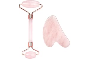CUTELIILI Jade Roller & Gua Sha Facial Tools, Natural Pink Jade Gua Sha Set and Massage Tools for Your Face and Body Treatment, for Beauty Anti Aging Reduces Wrinkles & Eye Puffiness