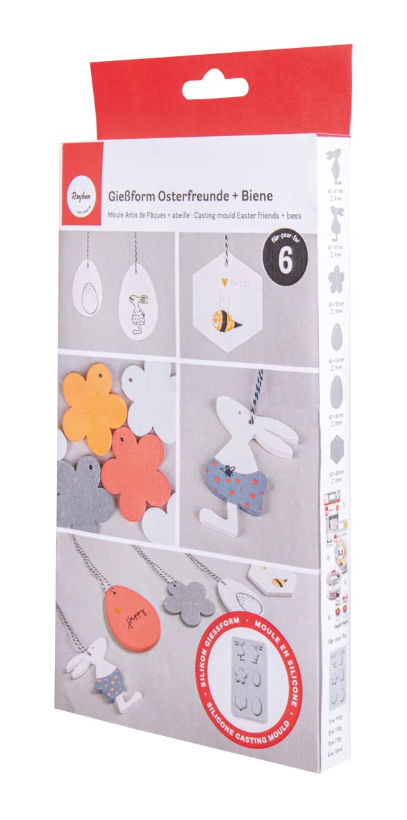 Rayher Silicone Casting Mould, Casting Tray with 6 Different Spring Themed Shapes for Concrete, Plaster of Paris, Modelling Clay, and Resin, 26x14.5x1cm, grey, 36114000