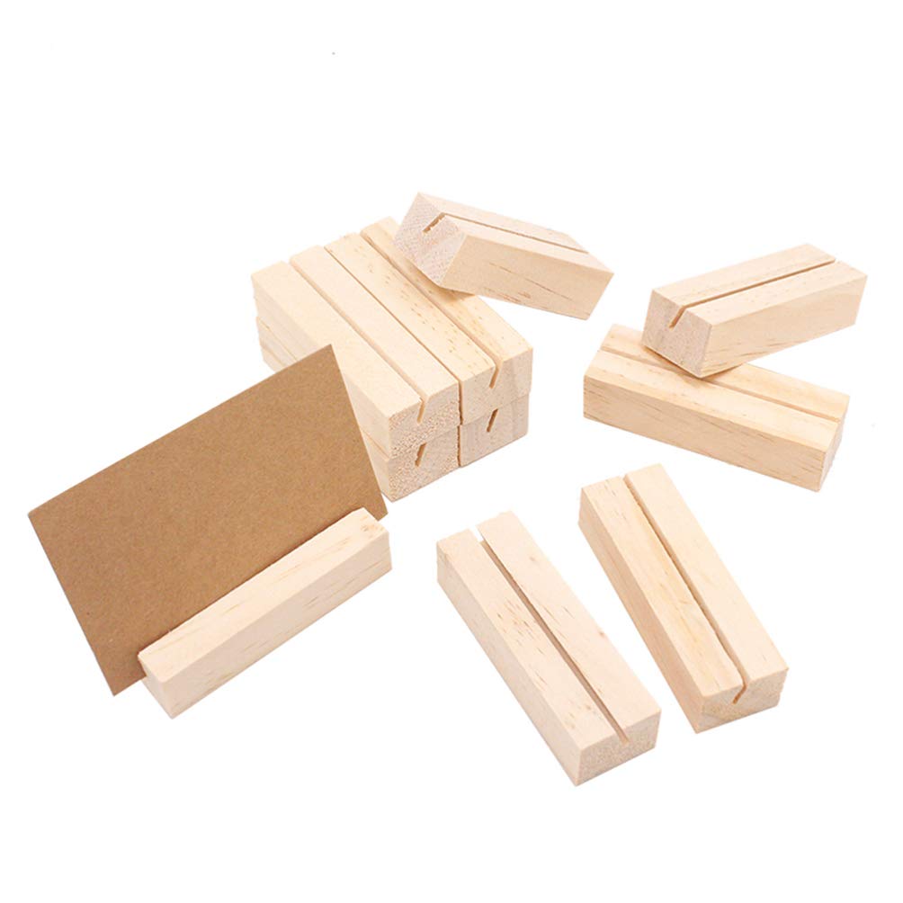 TOYANDONA 10 Pack Wood Table Number Stands Wood Place Card Holders Business Holder Picture Holder Acrylic Sign Holders Handmade Memo Holder for Home Wedding Dinner Party Events Decoration