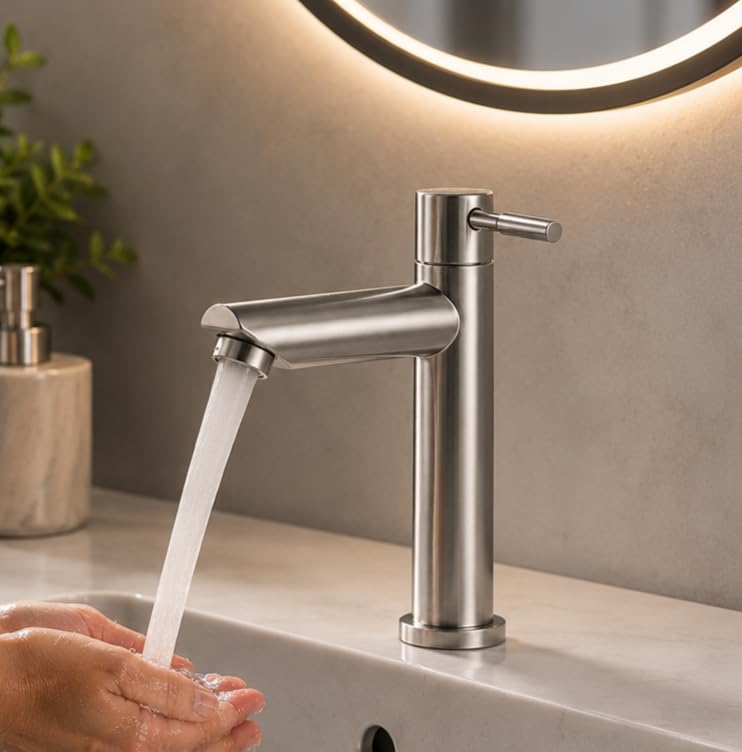 Torneira para Bancada de Pia de Banheiro em Aço Inoxidável Premium com Acionamento 1/4 de Volta, Design Moderno, Alta Durabilidade e Instalação Simples – Qualidade Premium LNSTORE