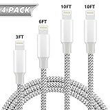 Besiva Lightning Cable iPhone Charger 4Pack 3FT 6FT 6FT 10FT Nylon Braided 8 Pin Lightning to USB Charger for iPhone X iPhone 8 8 Plus 7 7 Plus 6s 6s Plus 6 6 Plus iPad iPod Nano
