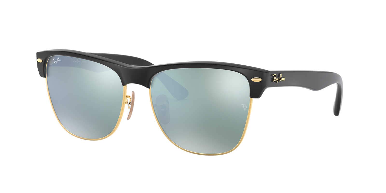 Ray-Ban Unisex Clubmaster Oversized Sunglasses, Demi Shiny Black/Light Green Mirror Silver, 57 mm UK