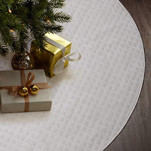 ANOTHERME Christmas Tree Skirt White 55 inch, Handmade Double Layers