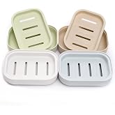 BAOKUANHU 4 Pack Plastic Soap Dish, Soap Container, Double Layer Draining Soap Holder for Shower, Bathroom or Kitchen, C-0060