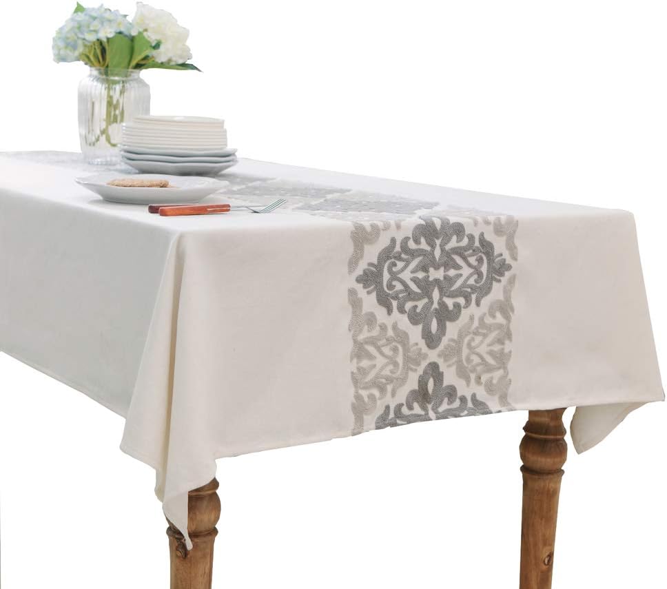 HWY 50 Cotton Linen Grey Embroidery Tablecloths Table Cloths for Rectangle Tables, Heavyweight Burlap Table Cover for Kitchen Dinning Tabletop Decoration Gray 52 x 70 inch 1 Piece