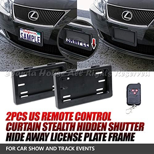 EpandaHouse 2PC USA Powered Remote Control Shield Curtain Stealth Hidden Shutter Hide Away License Plate Frame