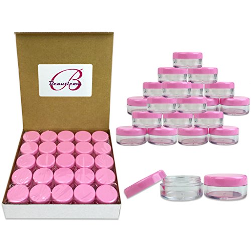 Beauticom 5G/5ML High Quality Clear Plastic Cosmetic Container Jars with PINK Lids, 50 Pcs