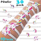 Pawliss Emoji Bracelets Wristband, Unicorn Birthday Party Favors Supplies for Kids Girls, Emoticon Toys Prizes Gifts, Rubber Band Bracelet 30 Pack