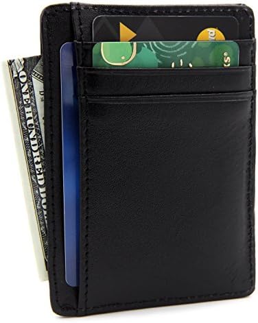 DEEZOMO RFID Blocking Genuine Leather Credit Card Holder Front Pocket Wallet With ID Card Window