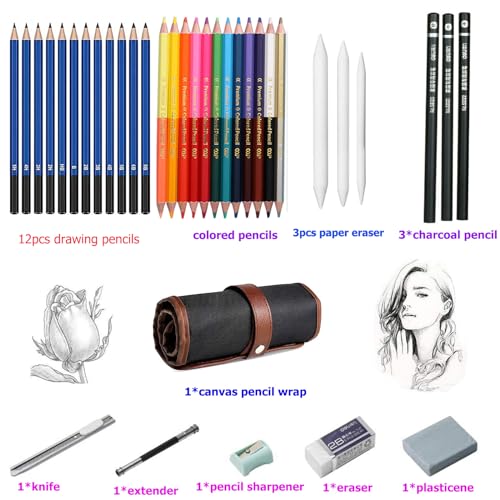 Sauonbly Drawing Pencils, 36pcs Art Supplies Drawing Supplies Sketching Pencils Graphite Pencils Charcoal Pencil Dual Ended Colored Pencil Art Set for Beginners Artists