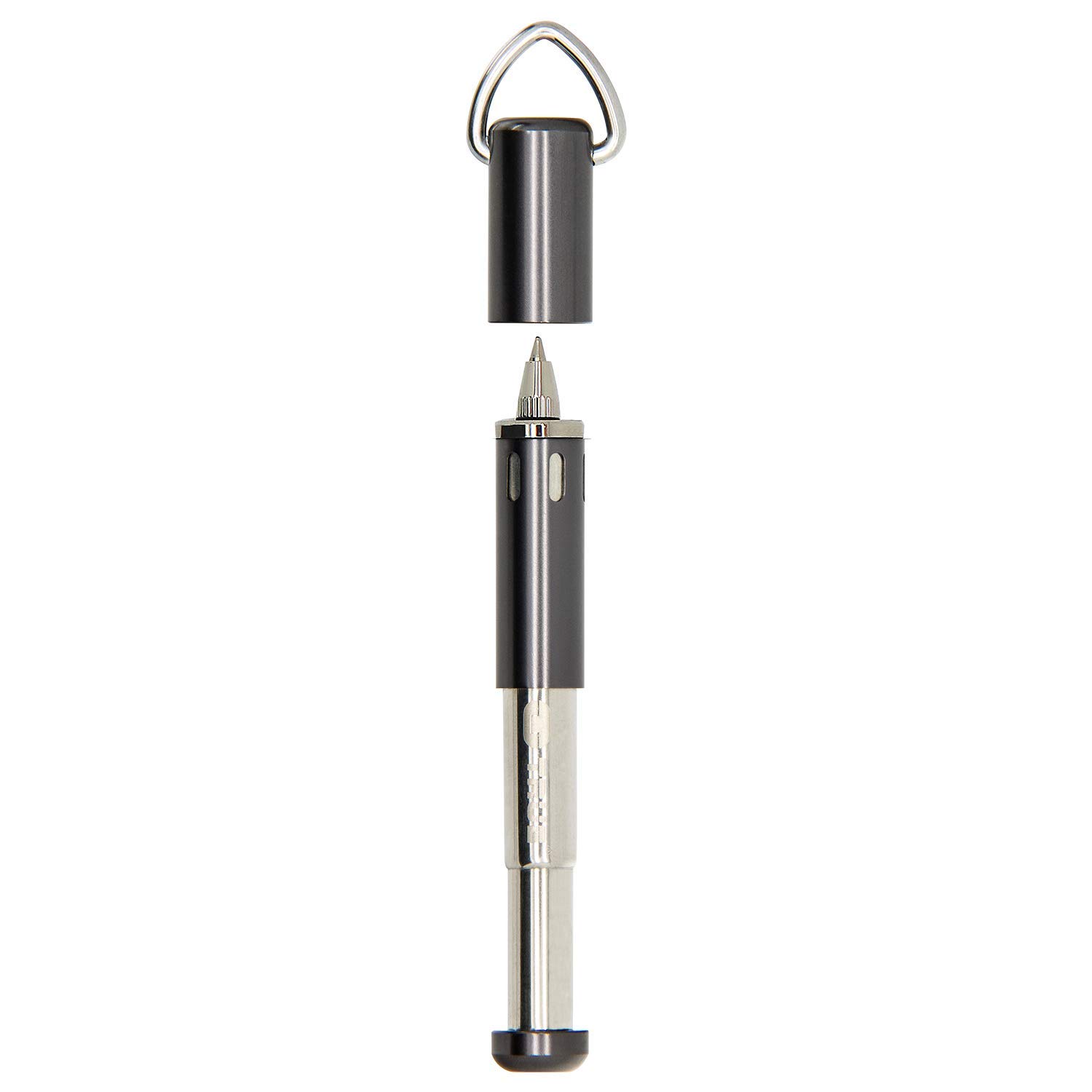 True Utility Telescopic Retractable Ball Point Keyring Pen - Aluminium Stainless Steel Pocket Size Key Ring Ballpoint, Extends To 100mm, Magnetic Lid, 3 Black Ink Refills, Small EDC Gadget