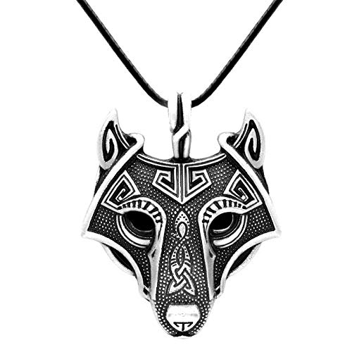 Seraphis Norse Wolf Head Pendant Viking Necklace Animal Jewelry PU Leather Chain