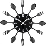 Timelike 3D Removable Wall Clock Mirror Kitchen Decor Cutlery Style 32cm view 1