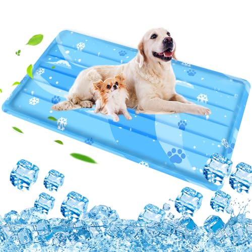Dog Cat Cooling Mat with Non-Toxic Gel Self-Cooling Pad Scratch Resistant Durable for Summer (Blue, 50 x 90cm)