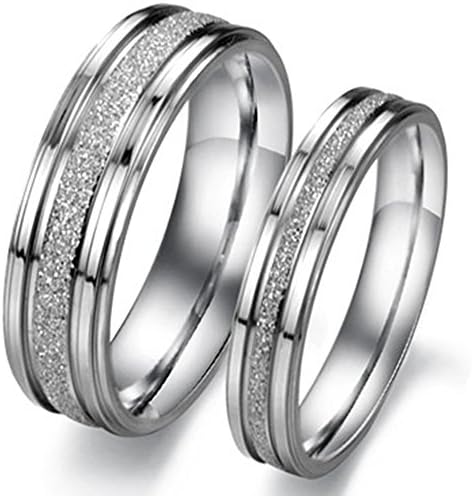 Men Women Stainless Steel Channel Set Sandblast Finish Rings Couple Wedding Silver Promise Grooved Band