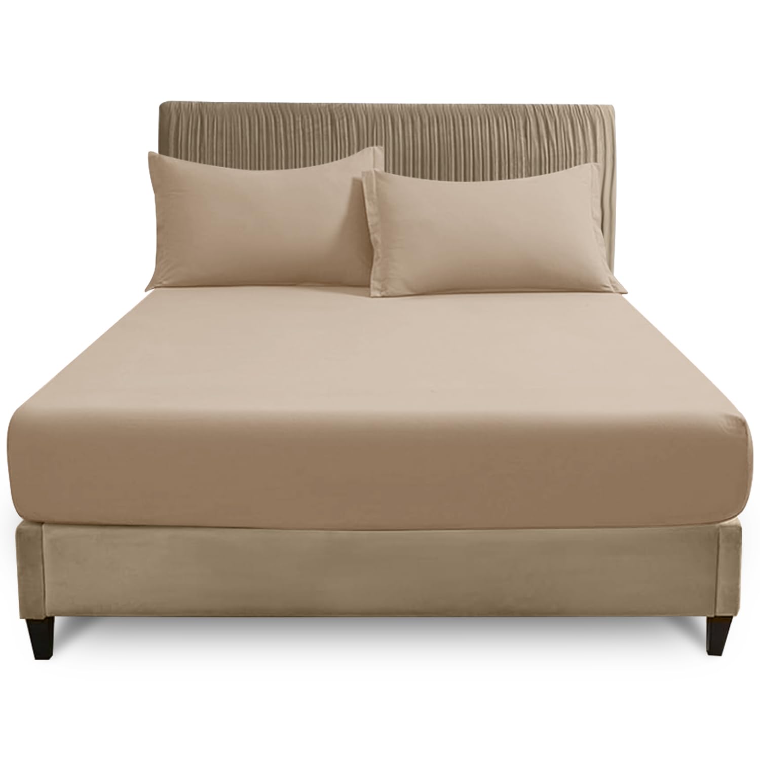 GC GAVENO CAVAILIA Super King Fitted Sheet (180x200 cm) - Soft Polycotton Fabric - Anti Allergic - Fade Resistant Bed Linen - Elasticated 25cm Deep Plain Bottom Sheet, Natural