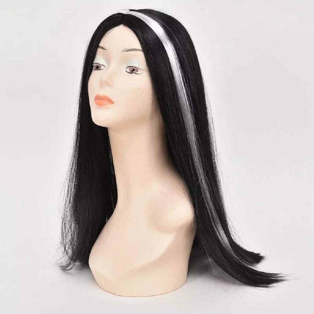 Matissa Women S Long Black Straight Synthetic Wig With White