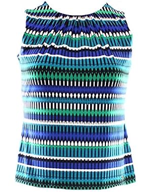 Calvin Klein Womens Petites Matte Jersey Printed Blouse Blue PXS