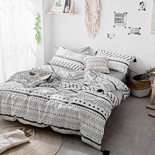 VClife Cotton White Duvet Cover Full Black Stripe Boho Duvet Cover (90