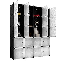 LANGRIA 20 Storage Cube Organizer Wardrobe Modular Closet Plastic Cabinet, Cubby Shelving Storage Drawer Unit, DIY Modular Bookcase Closet System with Doors for Clothes, Shoes, Toys Black and White