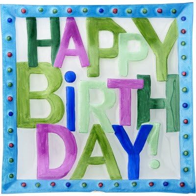 LS Arts Happy Birthday Square Platter, 11", Multiple