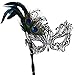 Coxeer Masquerade Mask on Stick Black Halloween Costume Metal Mask for Women