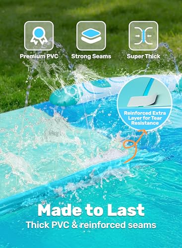 JOYIN 32.5ft/999cm Water Slide with 2 Inflatable Boards, Extra Long Heavy Duty Double Slide with Sprinkler, Summer Toy for Kids and Adults, Blue, Light Blue