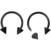 Forbidden Body Jewelry Set of 2 Rings: 16g 10mm Black IP Plated Surgical Steel Spiked Horseshoe Hoop Rings