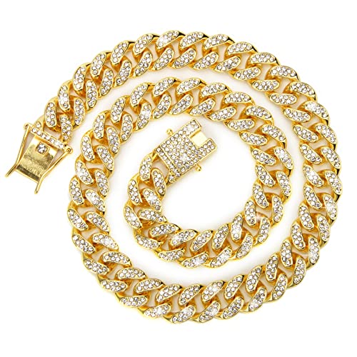 Coitak Cuban Link Chain Necklace, Silver/Gold Chain for Men, Bling Diamond Hip Hop Jewelry for Women 18 Inch