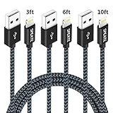 SPEATE Phone Cable 3pcs 3FT 6FT 10FT Nylon Braided Cord Charger Compatible with PhoneX/Phone8/8Plus/7/7Plus/6/6s/6Plus and More (Black+Blue)