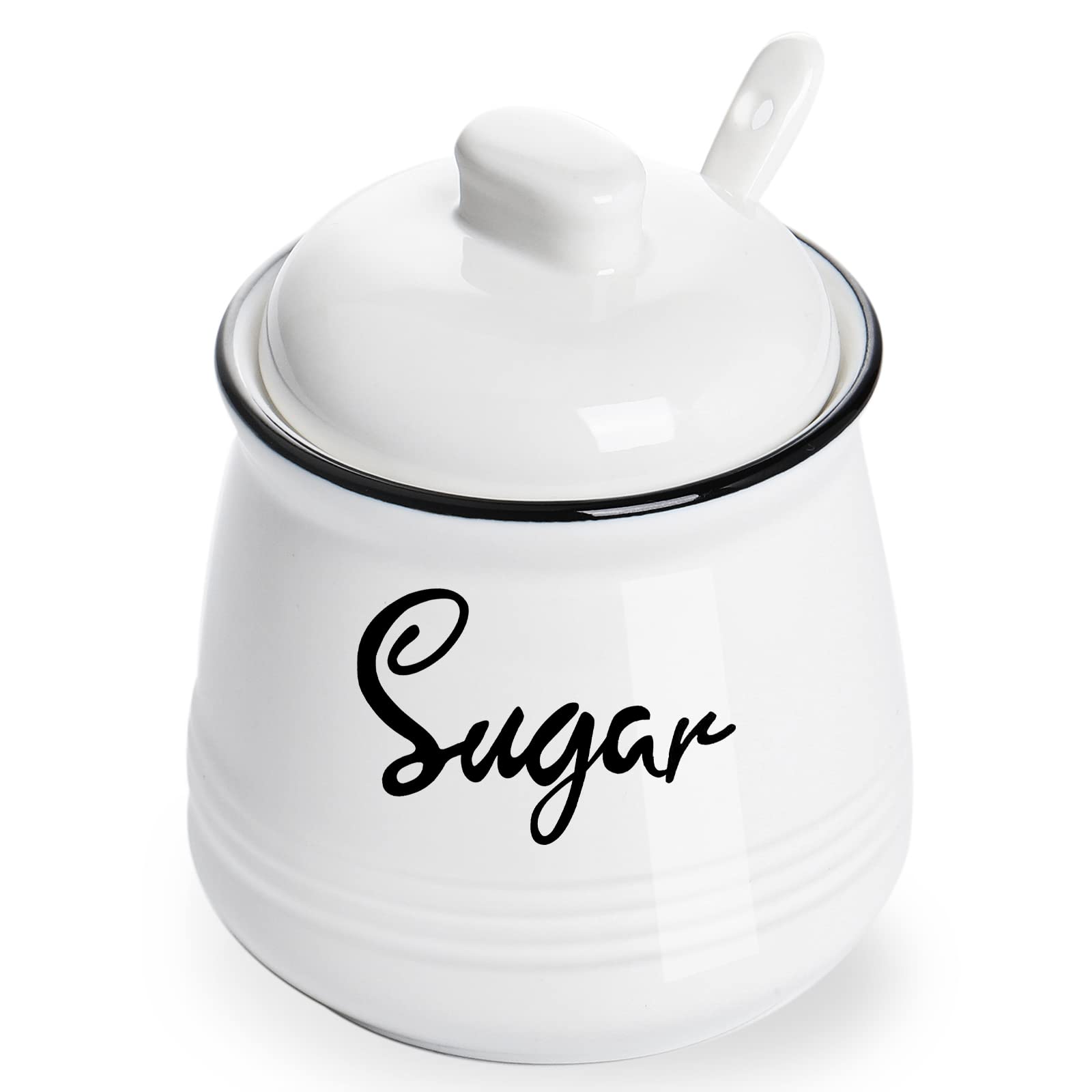 Photo 1 of HAOTOP Farmhouse Porcelain Sugar Bowl with Lid and Spoon 12oz,Easy to Clean (White)