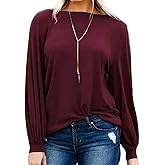 MAKARTHY Women's Long Puff Sleeve Boat Neck T-Shirts Tunic Top