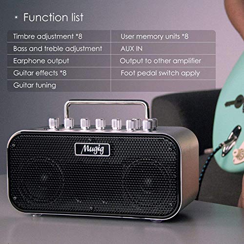 Mugig MA-2 Electric Guitar Amplifier, 10W Amp, 8 Customized Timbre and Effects, Multi-Connection, Built-In Tuner, Dual-Power by AA Batteries or DC12V