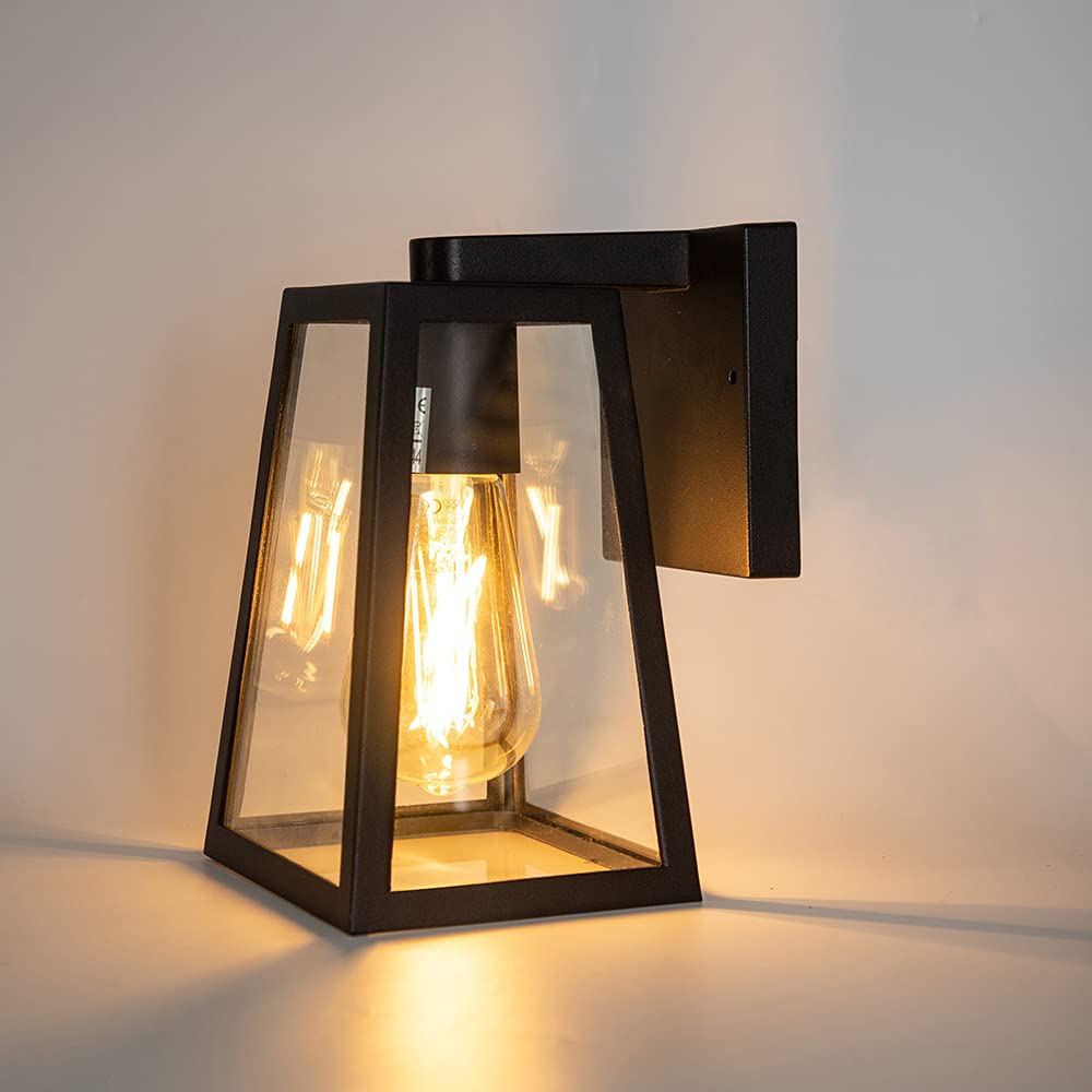 LUTEC Modern Outdoor Wall Lights Black Trapezoidal Lantern Wall Light Waterproof Aluminium Rustic Garden Decorative Lamp for Porch Balcony Patio and Garage