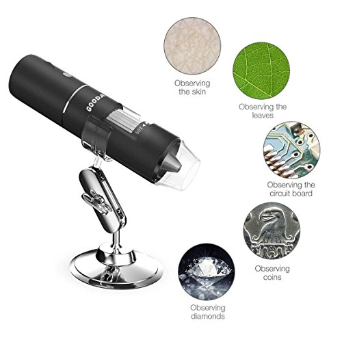 Wifi Digital Microscope, Goodan Wireless Microscope, Portable 50 to 1000X Black Updated Magnification Endoscope with Mini 8 Led Inspection Camera for Iphone IOS and Android Smartphone, Ipad