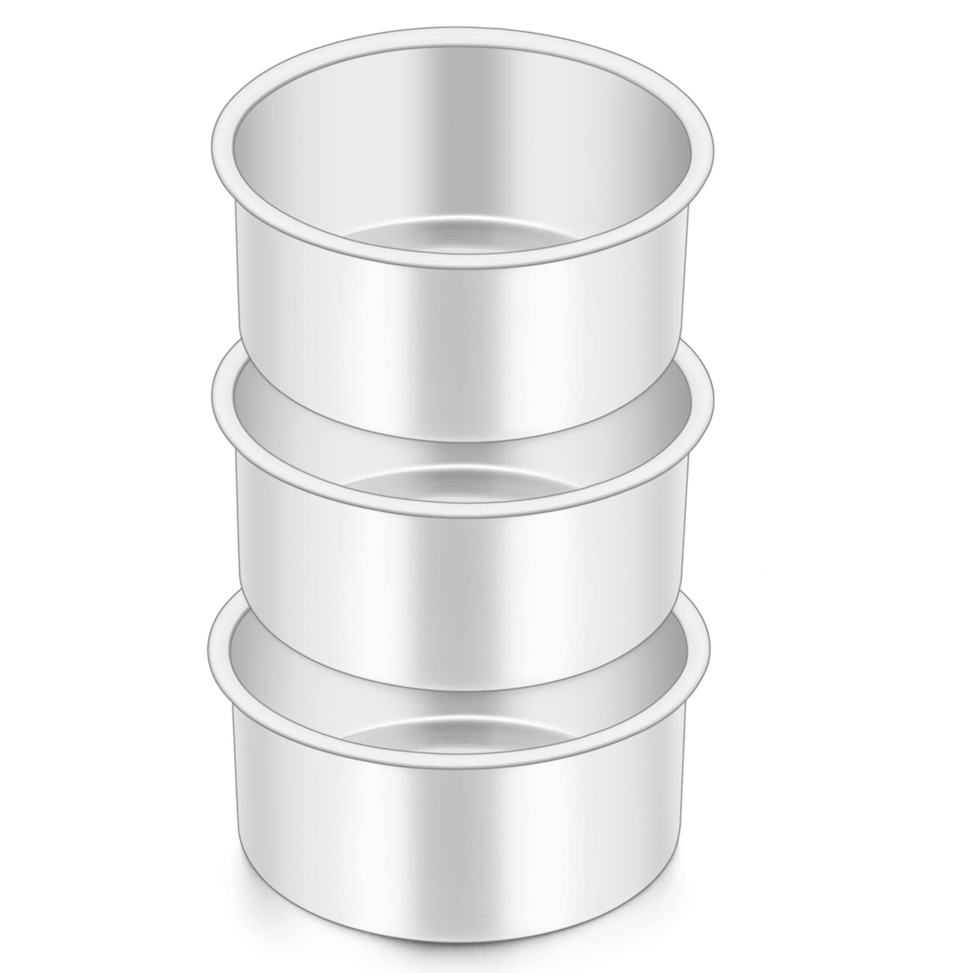 Herogo Cake Tin, 4 Inch Round Cake Tins Set of 3, Stainless Steel Deep Pan Mold for Birthday Wedding Christmas, 5cm Depth & Leakproof, Durable & Dishwasher Safe