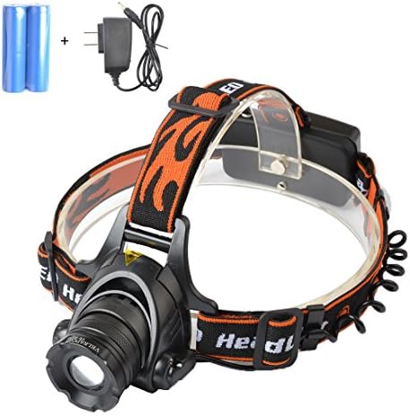 VELRAPCOR Ultra Bright Headlamp Headlight 3 Modes 2000 Lumens CREE T6 LED Zoomable Water Resistant Rechargeable for Outdoor Sport