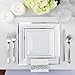 Silver Square Plastic Dinnerware (200-Piece) Plastic Plates, Plastic Cutlery, Cups and Guest Towels - Service for 25 Guests Fancy Place Setting for Wedding, Party, Baby Shower, Birthday, Holiday