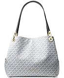 Michael Kors Women's Raven Large Leather Shoulder Bag (Optic White/Navy)
